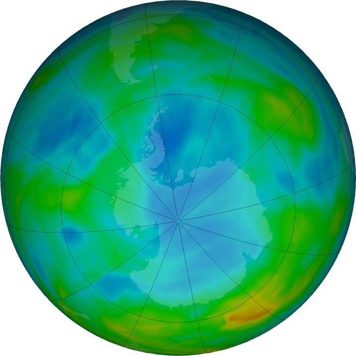 Antarctic ozone map for 21 June 2025